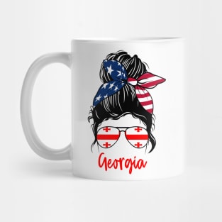 Georgia girl Messy bun , American Girl , Georgia Flag Mug